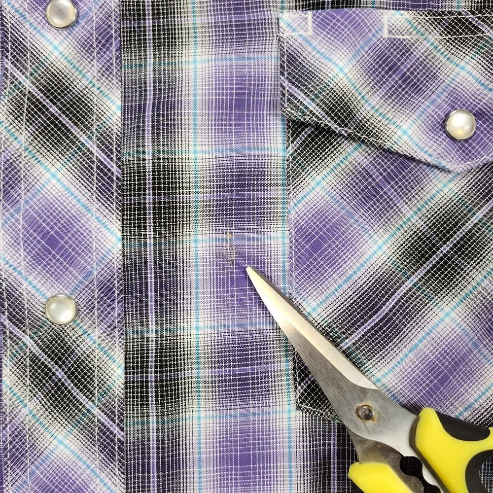 Wrangler Shirt Men XL Western Fashion Pearl Snap Purple Plaid Short‎ Sleeve